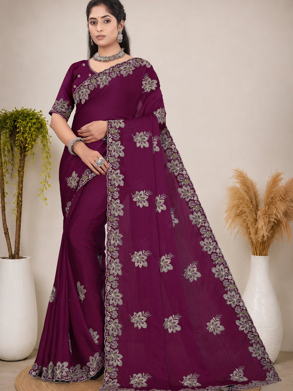 Elegant Georgette Sequins Embroidered Saree