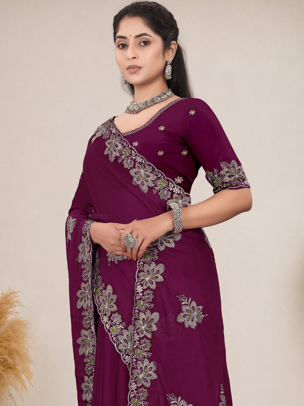 Elegant Georgette Sequins Embroidered Saree