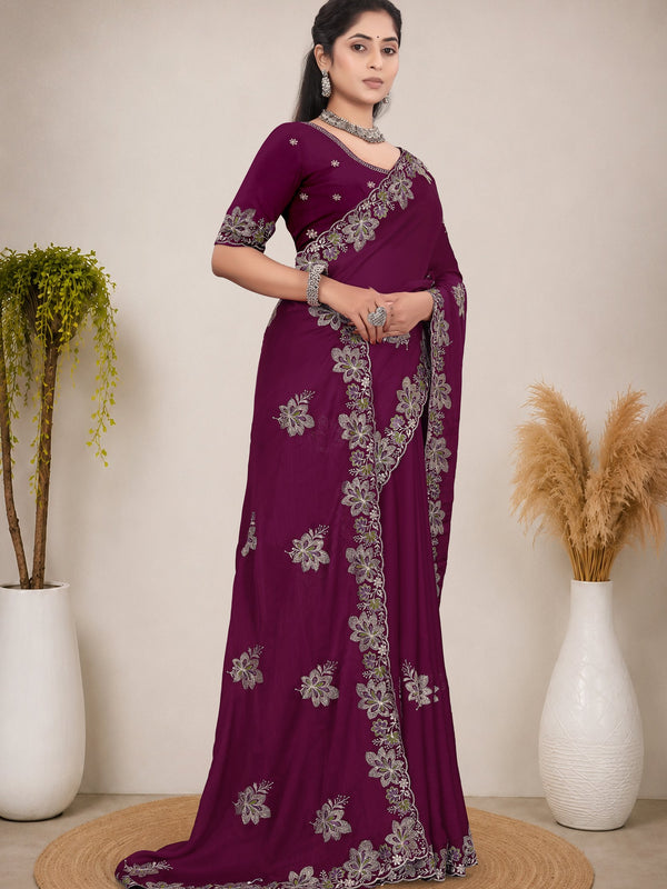 Elegant Georgette Sequins Embroidered Saree