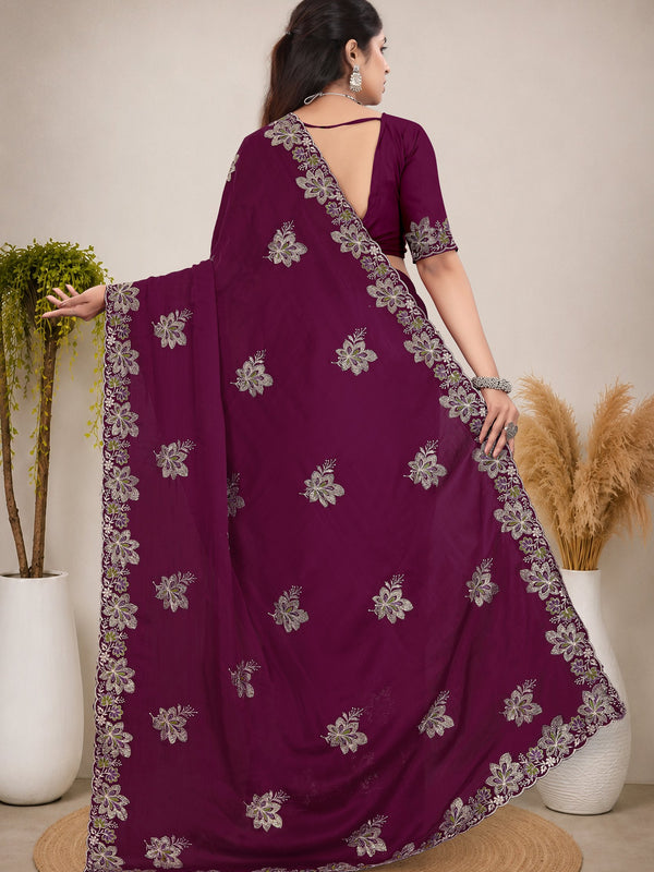 Elegant Georgette Sequins Embroidered Saree
