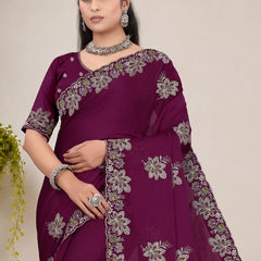 Elegant Georgette Sequins Embroidered Saree