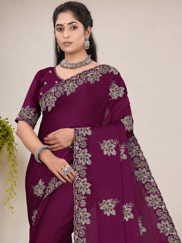 Elegant Georgette Sequins Embroidered Saree