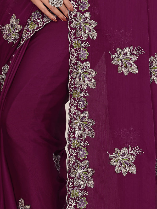 Elegant Georgette Sequins Embroidered Saree