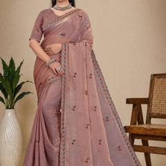 Metallic Silk Blend Embroidered Saree