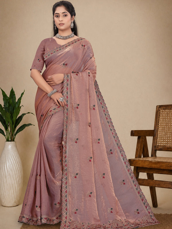 Metallic Silk Blend Embroidered Saree