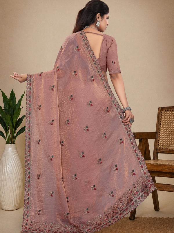 Metallic Silk Blend Embroidered Saree