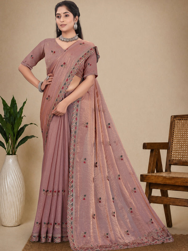 Metallic Silk Blend Embroidered Saree
