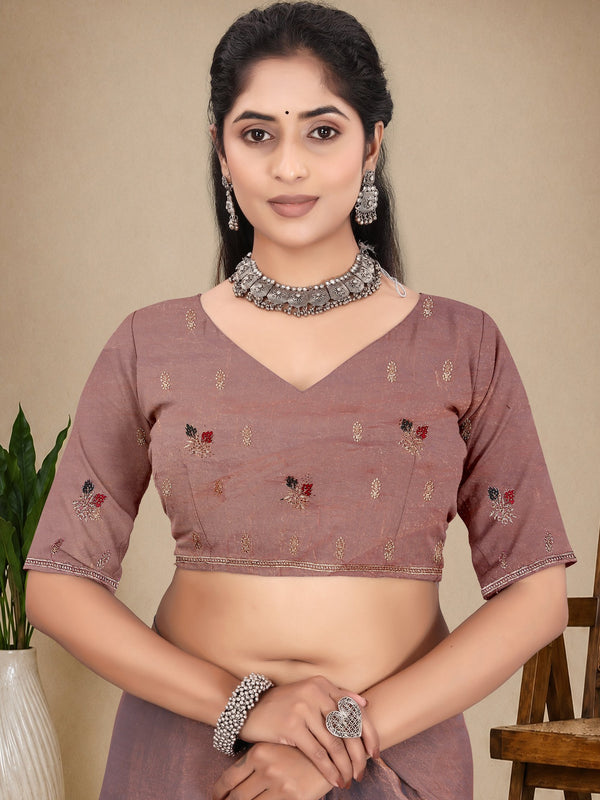 Metallic Silk Blend Embroidered Saree