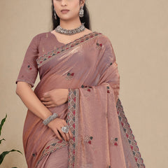 Metallic Silk Blend Embroidered Saree
