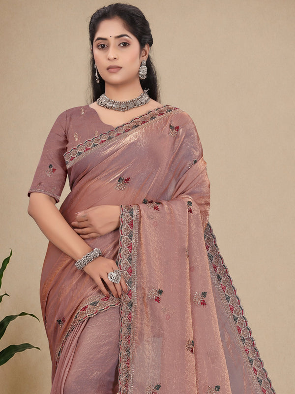 Metallic Silk Blend Embroidered Saree