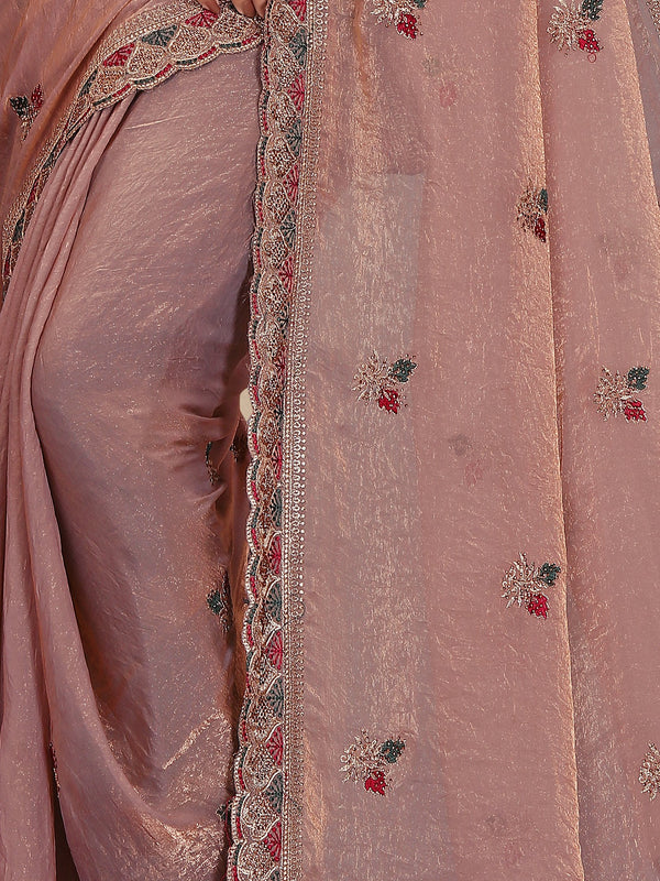 Metallic Silk Blend Embroidered Saree