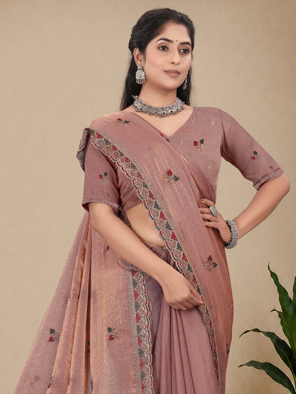 Metallic Silk Blend Embroidered Saree