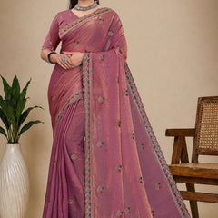 Metallic Silk Blend Embroidered Saree