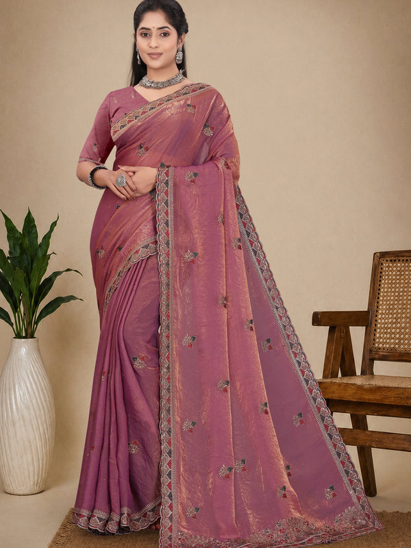 Metallic Silk Blend Embroidered Saree