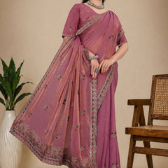 Metallic Silk Blend Embroidered Saree