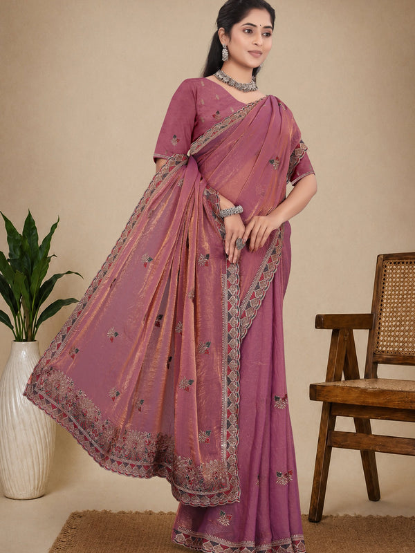 Metallic Silk Blend Embroidered Saree