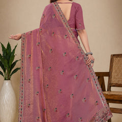 Metallic Silk Blend Embroidered Saree