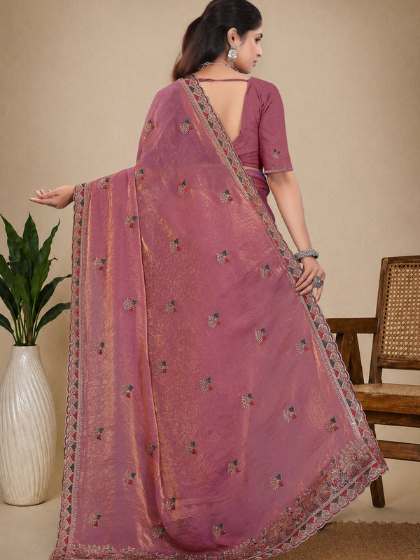 Metallic Silk Blend Embroidered Saree
