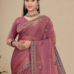 Metallic Silk Blend Embroidered Saree