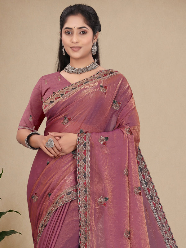 Metallic Silk Blend Embroidered Saree