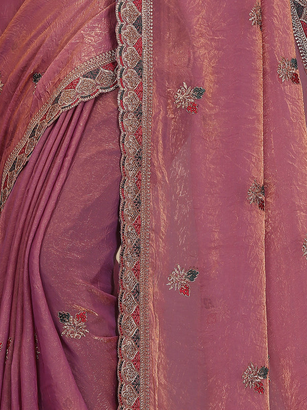 Metallic Silk Blend Embroidered Saree