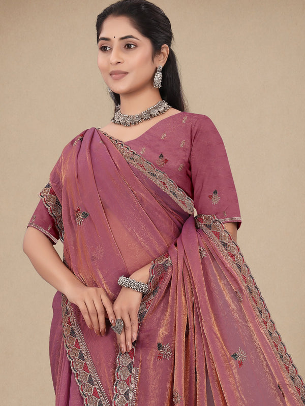 Metallic Silk Blend Embroidered Saree