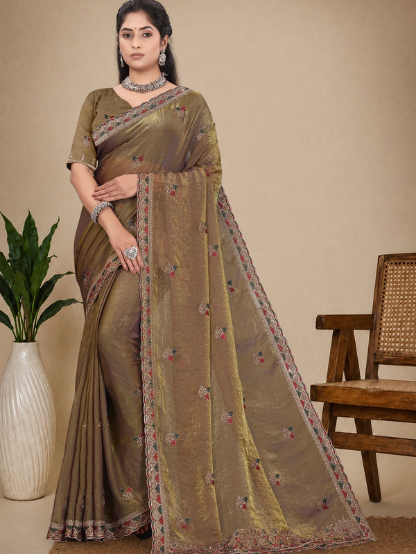 Metallic Silk Blend Embroidered Saree