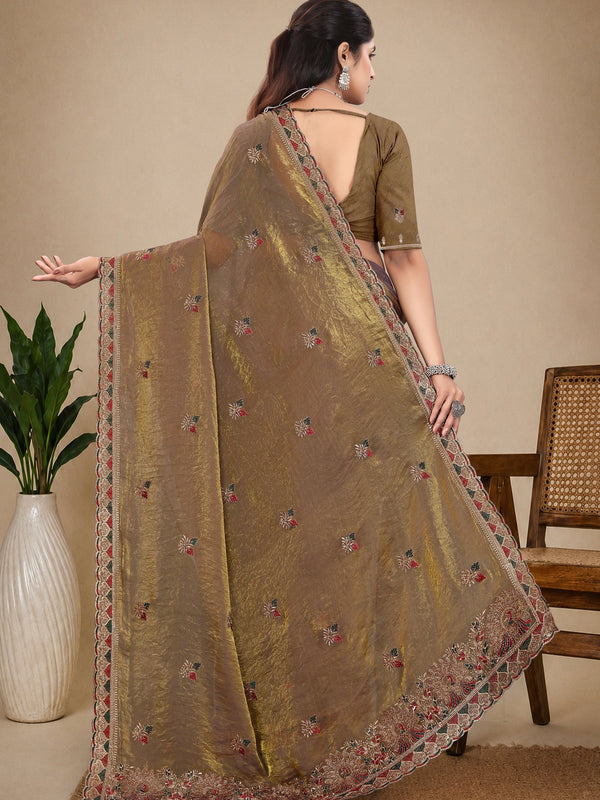 Metallic Silk Blend Embroidered Saree