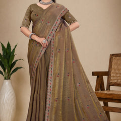Metallic Silk Blend Embroidered Saree