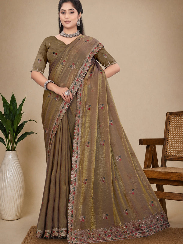 Metallic Silk Blend Embroidered Saree
