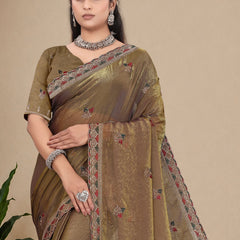 Metallic Silk Blend Embroidered Saree