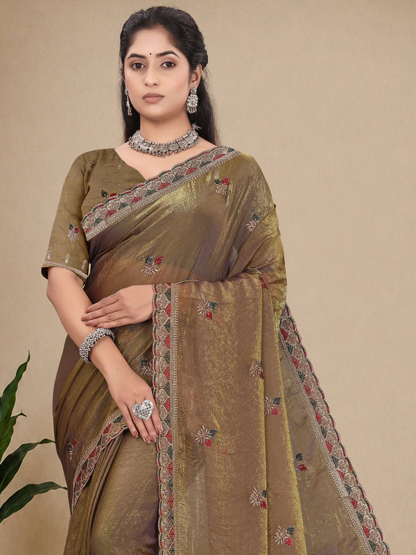 Metallic Silk Blend Embroidered Saree