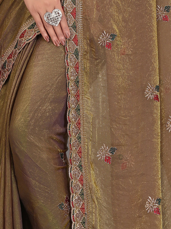Metallic Silk Blend Embroidered Saree
