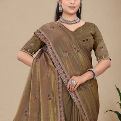 Metallic Silk Blend Embroidered Saree