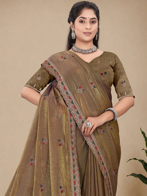 Metallic Silk Blend Embroidered Saree