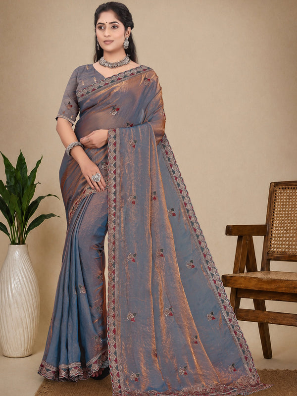 Metallic Silk Blend Embroidered Saree