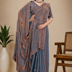 Metallic Silk Blend Embroidered Saree