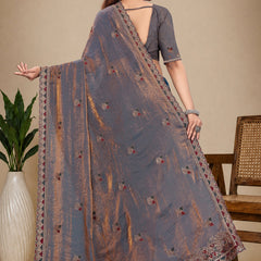 Metallic Silk Blend Embroidered Saree