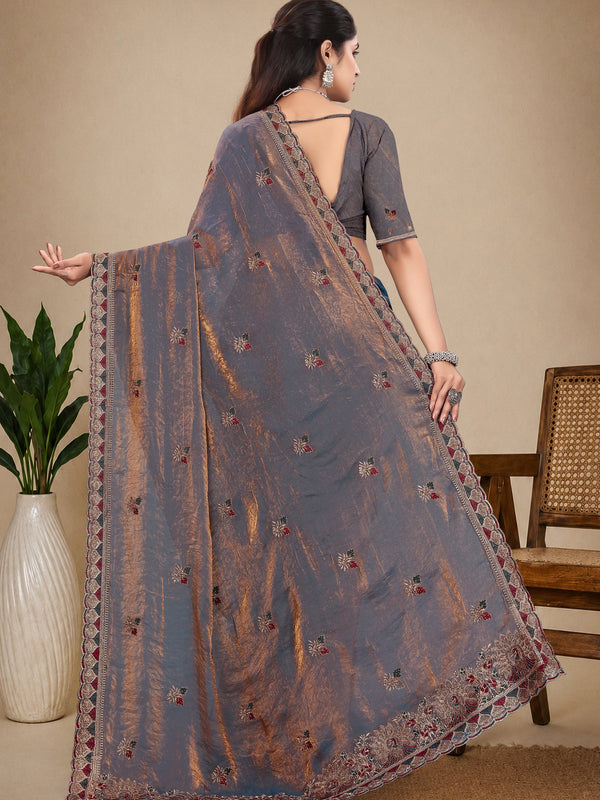 Metallic Silk Blend Embroidered Saree