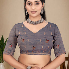 Metallic Silk Blend Embroidered Saree