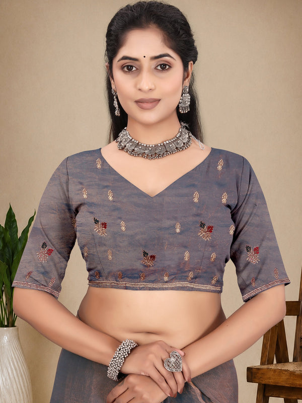 Metallic Silk Blend Embroidered Saree