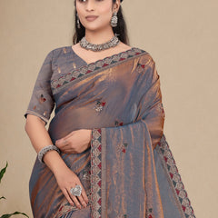 Metallic Silk Blend Embroidered Saree