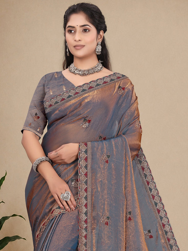 Metallic Silk Blend Embroidered Saree