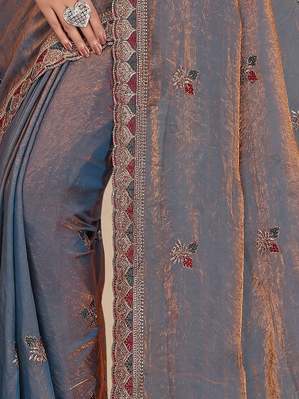 Metallic Silk Blend Embroidered Saree