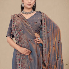 Metallic Silk Blend Embroidered Saree