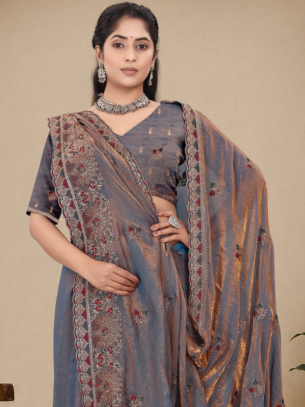 Metallic Silk Blend Embroidered Saree
