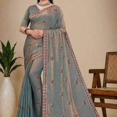 Metallic Silk Blend Embroidered Saree