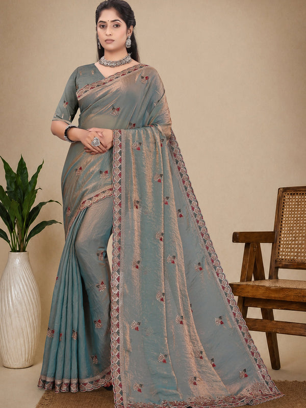Metallic Silk Blend Embroidered Saree