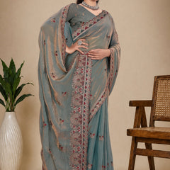 Metallic Silk Blend Embroidered Saree