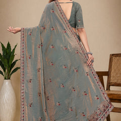 Metallic Silk Blend Embroidered Saree